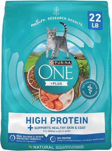 Purina One Plus عالي البروتين Cat Food السلمون الجاف والأسماك البيضاء في المحيط وحيدة صحة المعطف - 3.5 رطل. in Kuwait
