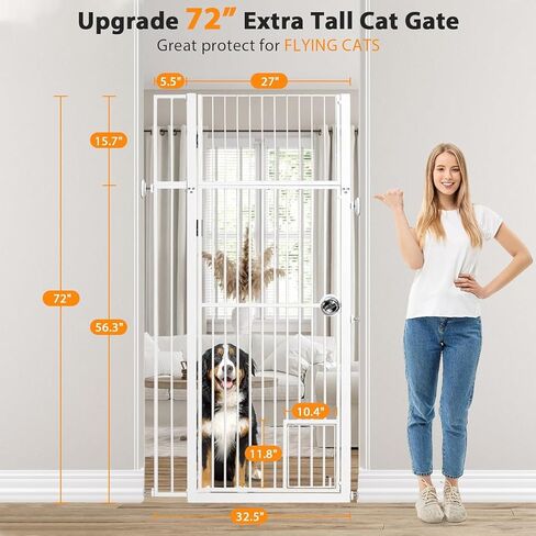 96 "Extra Wide 32" Gate Tall Dog Indoor لشجرة عيد الميلاد ، بوابات الكلاب للمداخل ، الدرج ، المنزل ، بوابة الحيوانات الأليفة القابلة للطي الخشبية ، خطوة فوق بوابة الجرو ، 4 لوحات ، أبيض in Kuwait