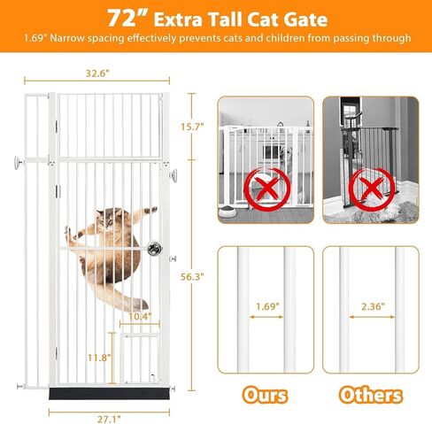 96 "Extra Wide 32" Gate Tall Dog Indoor لشجرة عيد الميلاد ، بوابات الكلاب للمداخل ، الدرج ، المنزل ، بوابة الحيوانات الأليفة القابلة للطي الخشبية ، خطوة فوق بوابة الجرو ، 4 لوحات ، أبيض in Kuwait
