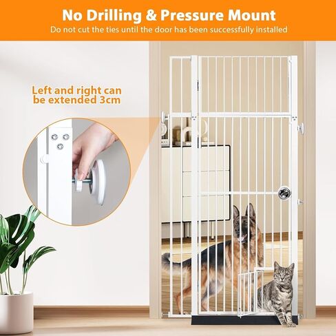 96 "Extra Wide 32" Gate Tall Dog Indoor لشجرة عيد الميلاد ، بوابات الكلاب للمداخل ، الدرج ، المنزل ، بوابة الحيوانات الأليفة القابلة للطي الخشبية ، خطوة فوق بوابة الجرو ، 4 لوحات ، أبيض in Kuwait