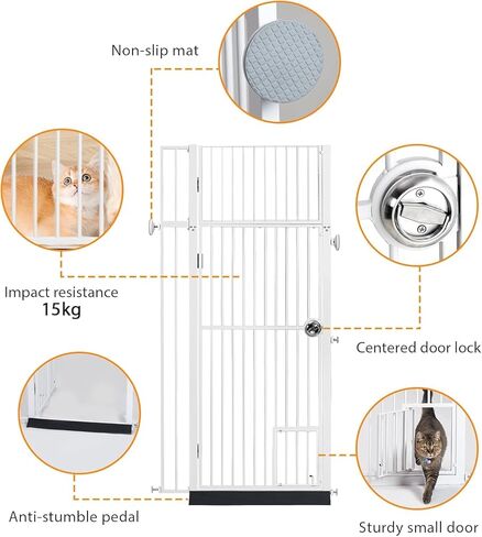 96 "Extra Wide 32" Gate Tall Dog Indoor لشجرة عيد الميلاد ، بوابات الكلاب للمداخل ، الدرج ، المنزل ، بوابة الحيوانات الأليفة القابلة للطي الخشبية ، خطوة فوق بوابة الجرو ، 4 لوحات ، أبيض in Kuwait