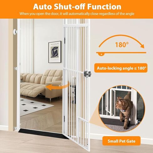 96 "Extra Wide 32" Gate Tall Dog Indoor لشجرة عيد الميلاد ، بوابات الكلاب للمداخل ، الدرج ، المنزل ، بوابة الحيوانات الأليفة القابلة للطي الخشبية ، خطوة فوق بوابة الجرو ، 4 لوحات ، أبيض in Kuwait