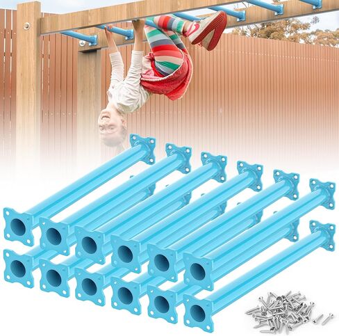 16.5 Inch Monkey Bars Kit Playground Monkey Bar Ladder Rungs for Backyard Indoor Outdoor Kids Metal Monkey Bars Swing Set Playset Accessories (Light Blue, 12 Pcs) in Kuwait