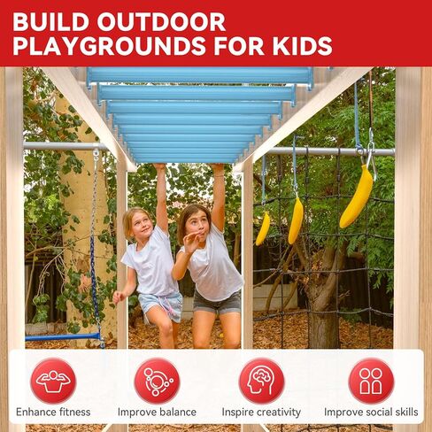 16.5 Inch Monkey Bars Kit Playground Monkey Bar Ladder Rungs for Backyard Indoor Outdoor Kids Metal Monkey Bars Swing Set Playset Accessories (Light Blue, 12 Pcs) in Kuwait