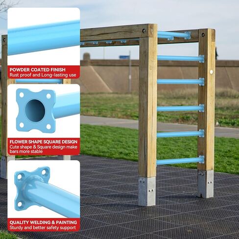 16.5 Inch Monkey Bars Kit Playground Monkey Bar Ladder Rungs for Backyard Indoor Outdoor Kids Metal Monkey Bars Swing Set Playset Accessories (Light Blue, 12 Pcs) in Kuwait