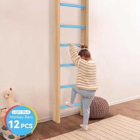 16.5 Inch Monkey Bars Kit Playground Monkey Bar Ladder Rungs for Backyard Indoor Outdoor Kids Metal Monkey Bars Swing Set Playset Accessories (Light Blue, 12 Pcs) in Kuwait