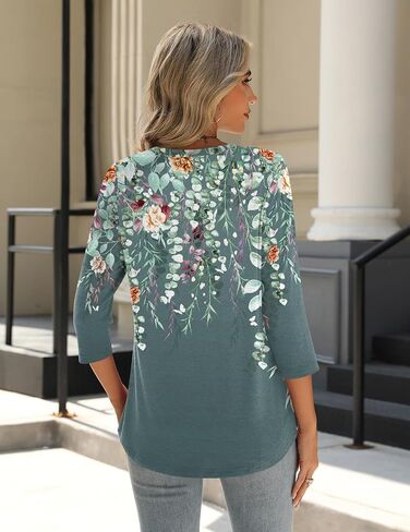 Zeagoo 3/4 Length Sleeve Womens Tops Crew Neck Loose Fit Shirts Pleated Cute Clothes Dressy Casual 2025 Summer Tunics in Saudi Arabia