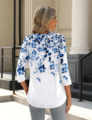 Zeagoo 3/4 Length Sleeve Womens Tops Crew Neck Loose Fit Shirts Pleated Cute Clothes Dressy Casual 2025 Summer Tunics in Saudi Arabia