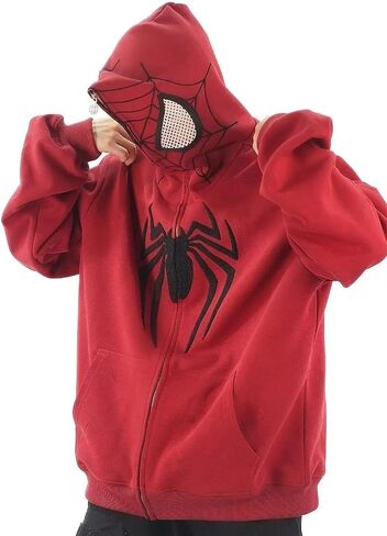 Y2K Hip Hop Embroidery Spider Hoodie full zip up harajuku streetwear cherced chaved kawaii sweatshirts sweatshirts in Kuwait