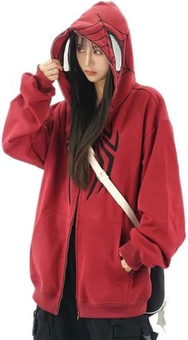 Y2K Hip Hop Embroidery Spider Hoodie full zip up harajuku streetwear cherced chaved kawaii sweatshirts sweatshirts in Kuwait