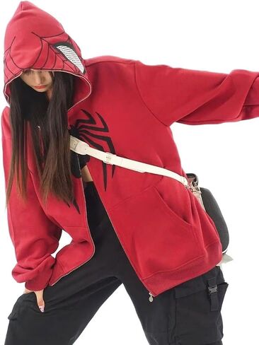 Y2K Hip Hop Embroidery Spider Hoodie full zip up harajuku streetwear cherced chaved kawaii sweatshirts sweatshirts in Kuwait