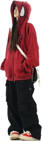 Y2K Hip Hop Embroidery Spider Hoodie full zip up harajuku streetwear cherced chaved kawaii sweatshirts sweatshirts in Kuwait