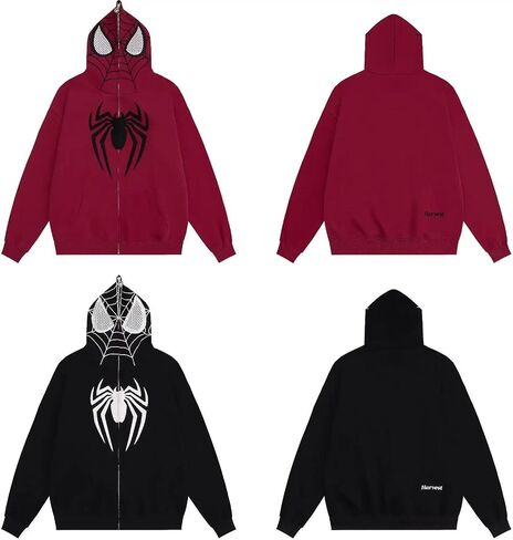 Y2K Hip Hop Embroidery Spider Hoodie full zip up harajuku streetwear cherced chaved kawaii sweatshirts sweatshirts in Kuwait