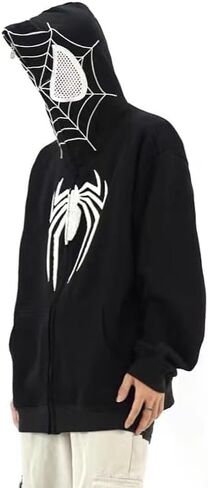 Y2K Hip Hop Embroidery Spider Hoodie full zip up harajuku streetwear cherced chaved kawaii sweatshirts sweatshirts in Kuwait
