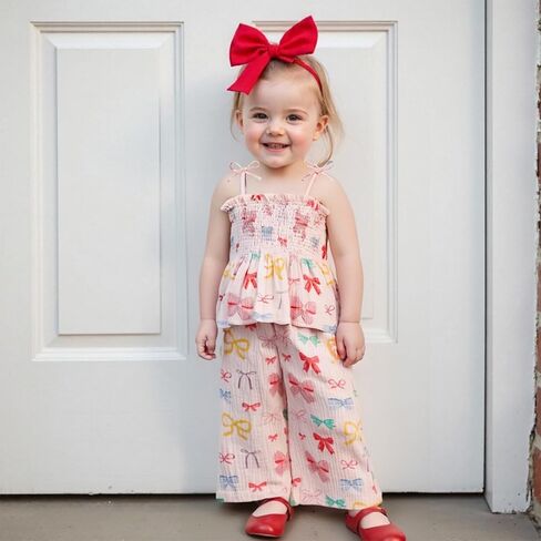 Lamuusaa Toddler Baby Girl Clothes Sleeveless Strawberry Crop Tops Cotton Linen Wide Leg Pants Summer Outfits 6M-4T in Kuwait