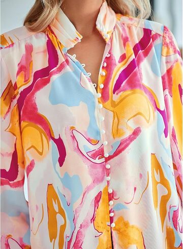BTFBM Spring Fashion 2025 Button Down Long Sleeve Blouses for Women Dressy Casual V Neck Loose Printed Boho Tops Shirts in Saudi Arabia