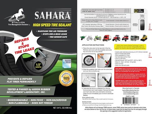 Sahara High Speed Tyre Sealant - أداء فائق - إصلاح الإطارات - توقف التوقف - تمديد عمر الإطارات - كل الطقس - عالي السرعة - السرعة البطيئة - ARDL المعتمدة (34 أوقية زجاجة ، الصحراء) in Saudi Arabia