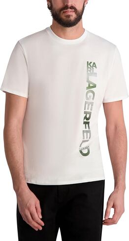 KARL LAGERFELD Men's Short Sleeve Crewneck Vertical Karl Logo Graphic Design T-Shirt in Kuwait