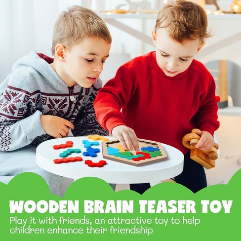 Yunsailing 3 Pack Hexagon Tangram Puzzles Wooden Brain Survivor Puzzles for Adult Russian Blocks Hexagon Tangram Brain Teaser Wood Geometric Jigsaw Challenge Intelligence Teasers Logic Mind Game in Kuwait