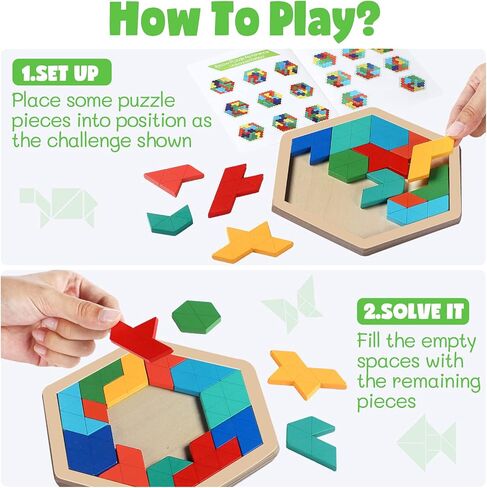 Yunsailing 3 Pack Hexagon Tangram Puzzles Wooden Brain Survivor Puzzles for Adult Russian Blocks Hexagon Tangram Brain Teaser Wood Geometric Jigsaw Challenge Intelligence Teasers Logic Mind Game in Kuwait