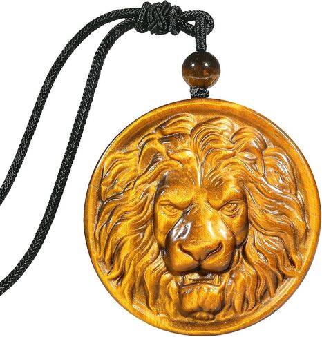 SUNYIK Natural Tiger's Eye Stone Pendant Necklace Polished Carved Stone Necklace with Adjustable Rope for Men Women in Saudi Arabia