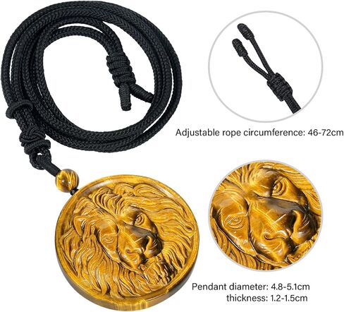SUNYIK Natural Tiger's Eye Stone Pendant Necklace Polished Carved Stone Necklace with Adjustable Rope for Men Women in Saudi Arabia