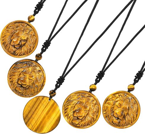 SUNYIK Natural Tiger's Eye Stone Pendant Necklace Polished Carved Stone Necklace with Adjustable Rope for Men Women in Saudi Arabia