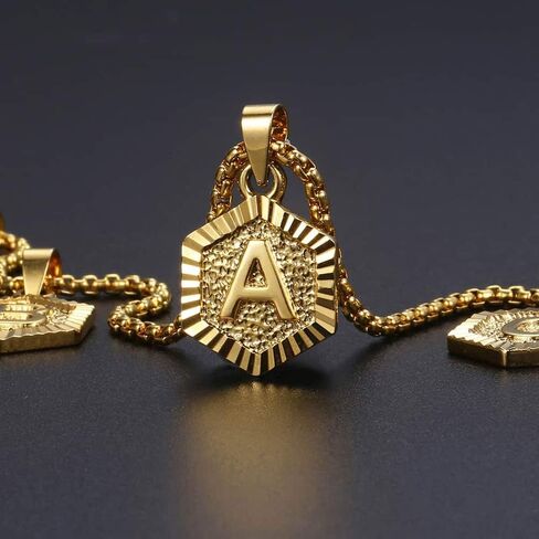 السحر المطلي بالذهب قلادة قلادة الرابط القلادة stitital letture a-z mens womens hexagon Charm 22inch in Kuwait