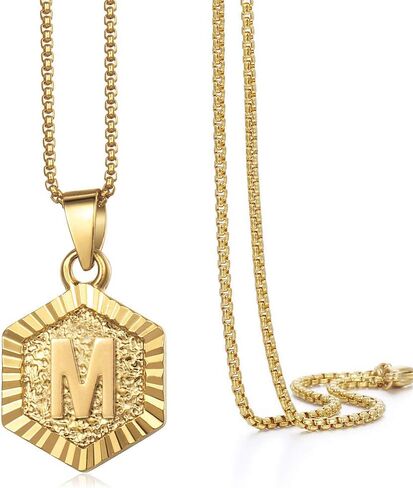 السحر المطلي بالذهب قلادة قلادة الرابط القلادة stitital letture a-z mens womens hexagon Charm 22inch in Kuwait