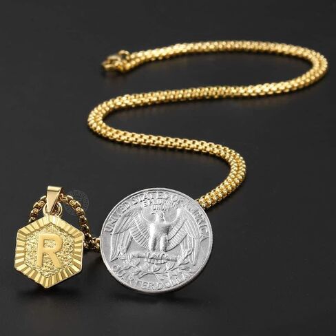 السحر المطلي بالذهب قلادة قلادة الرابط القلادة stitital letture a-z mens womens hexagon Charm 22inch in Kuwait
