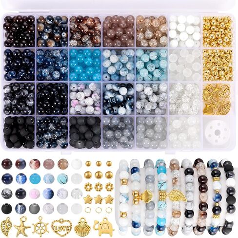 Funtopia 1436pcs 6mm Glass Beads for Bracelets, 34 Colors Crystal Beads for Jewelry Making, Round Glass Beads for DIY Earrings Necklace Crafts with Spacer Beads and Charms, Solid and Gradient Colors in Saudi Arabia