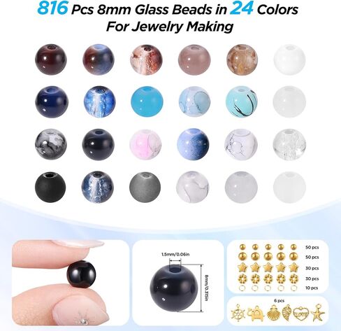 Funtopia 1436pcs 6mm Glass Beads for Bracelets, 34 Colors Crystal Beads for Jewelry Making, Round Glass Beads for DIY Earrings Necklace Crafts with Spacer Beads and Charms, Solid and Gradient Colors in Saudi Arabia