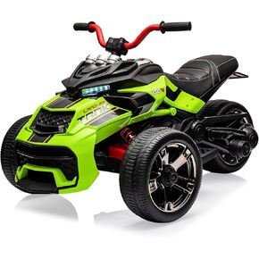 12V 3 Wheeler Ride On ATV Electric Motorcycle, Battery Powered Electric Vehicle w/Led Lights, High & Low Speed, Horn, Music, USB, Treaded Tires, Ride On Car for Kids Gift, White in Kuwait