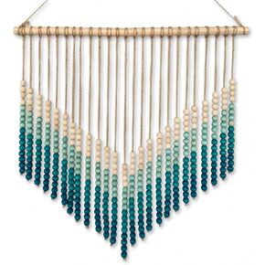 Boho Ombre Wood Bead Wall Hanging, Handmade Unique Giant Art Decor for Bedroom, Nursery, Living Room, or Entryway (Curve Coastal Blue Gradient, 12 Inches) in Saudi Arabia