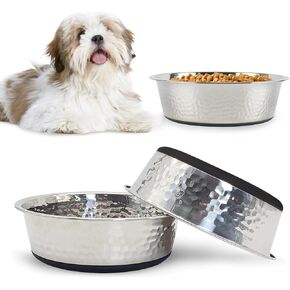 kathson 3pcs Premium Stainless Steel Dog Bowls, Hammered Thickened Metal Dog Bowl Feeding or Water Bowls for Small/Meidum/Large Sized Dogs&Cats Stackable Metal Cat Bowl Dishwasher Safe 8.7 Dia. in Kuwait