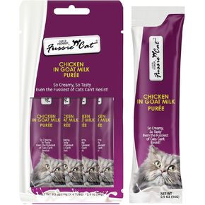 Fussie Cat Super Premium Chicken with Duck in Goat Milk Puree, lickable cat Treats, 0.5oz Pouch Pack of 4 in Saudi Arabia