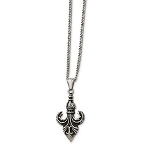 Solid Stainless Steel Men's and Vintage Antiqued Fleur de Lis Pendant Necklace Charm Chain - with Secure Lobster Lock Clasp 22" in Saudi Arabia