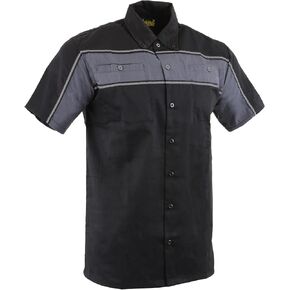 Insane Bikers Men's Biker Clothing Short Sleeve Mechanic Shirt - Reflective Piping- Variations Black, Orange & Grey in Saudi Arabia