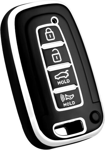 for Hyundai Kia Key Fob Cover, Soft TPU Protection Case Compatible with Hyundai Sonata Azera Elantra Genesis Kia Forte Optima Sorento Sportage Smart Key (Silver Black) in Kuwait