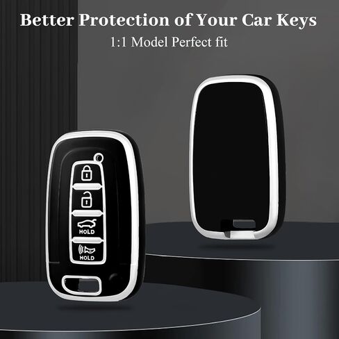 for Hyundai Kia Key Fob Cover, Soft TPU Protection Case Compatible with Hyundai Sonata Azera Elantra Genesis Kia Forte Optima Sorento Sportage Smart Key (Silver Black) in Kuwait