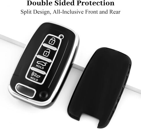for Hyundai Kia Key Fob Cover, Soft TPU Protection Case Compatible with Hyundai Sonata Azera Elantra Genesis Kia Forte Optima Sorento Sportage Smart Key (Silver Black) in Kuwait