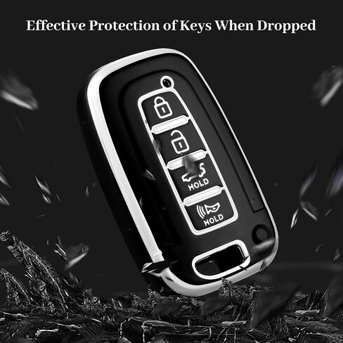 for Hyundai Kia Key Fob Cover, Soft TPU Protection Case Compatible with Hyundai Sonata Azera Elantra Genesis Kia Forte Optima Sorento Sportage Smart Key (Silver Black) in Kuwait