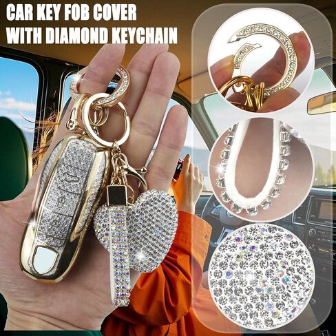Compatible with Porsche Key Fob Cover with Heart Keychain, Car Key Shell for Women, Compatible with Porsche Cayenne Panamera 911 718 Macan Boxster Cayman Key Protector (3 Buttons-Gold) in Saudi Arabia