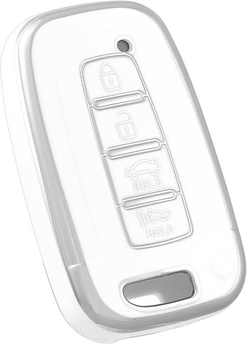 for Hyundai Kia Key Fob Cover, Soft TPU Protection Case Compatible with Hyundai Sonata Azera Elantra Genesis Kia Forte Optima Sorento Sportage Smart Key (Silver Black) in Kuwait
