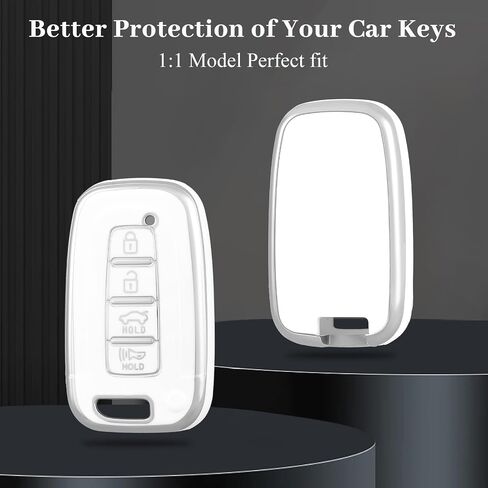 for Hyundai Kia Key Fob Cover, Soft TPU Protection Case Compatible with Hyundai Sonata Azera Elantra Genesis Kia Forte Optima Sorento Sportage Smart Key (Silver Black) in Kuwait