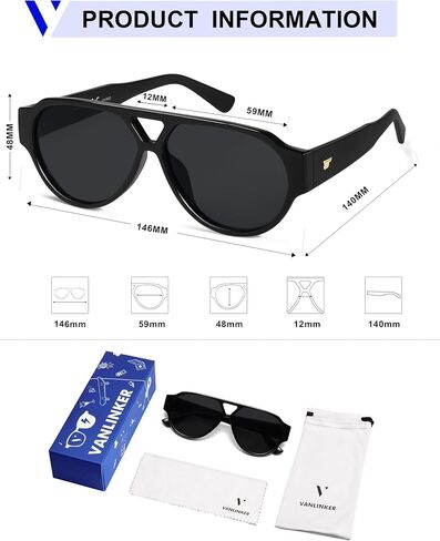 VANLINKER Retro Aviator Polarized Sunglasses for Women Men Classic Vintage 70s Trendy Sun Glasses VL9842 in Kuwait