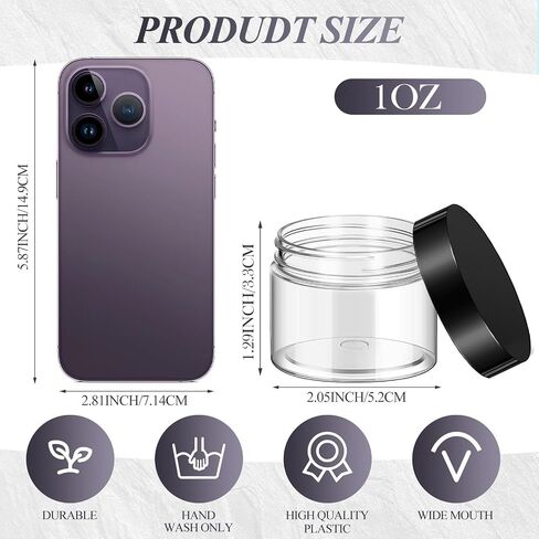 SATINIOR 36 Pieces 1 oz Plastic Jars with Lids Wide Mouth Airtight Reusable Container Acrylic Cosmetic Small Jars for Lotions Ointments Travel Toiletries Creams Make up Storage(Black) in Kuwait