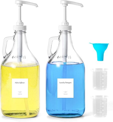 Glass Laundry Detergent Dispenser with Pump, 64OZ Liquid Laundry Soap Dispenser, Fabric Softener Dispenser Bottle for Laundry Room Organization and Storage, 1 Pack in Saudi Arabia