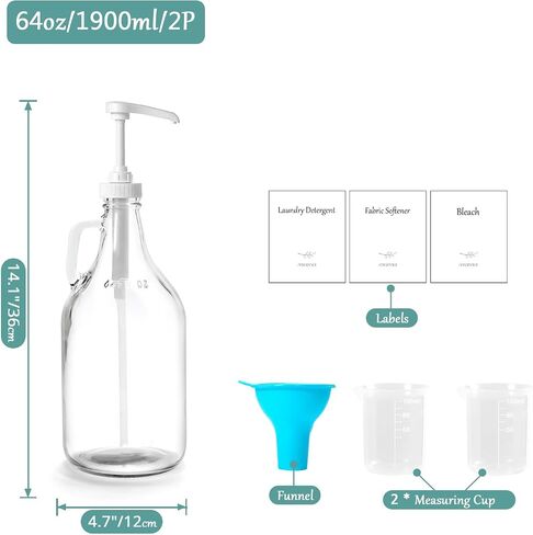 Glass Laundry Detergent Dispenser with Pump, 64OZ Liquid Laundry Soap Dispenser, Fabric Softener Dispenser Bottle for Laundry Room Organization and Storage, 1 Pack in Saudi Arabia