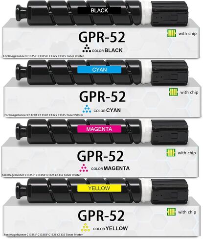 خرطوشة حبر GPR-52 (9106B003 9107B003 9108B003 9109B003) متوافقة مع خرطوشة حبر Canon GPR 52 ImageRunner C1325iF C1335iF C1325 C1335 (أسود سماوي أرجواني أصفر، 4 عبوات) in Saudi Arabia